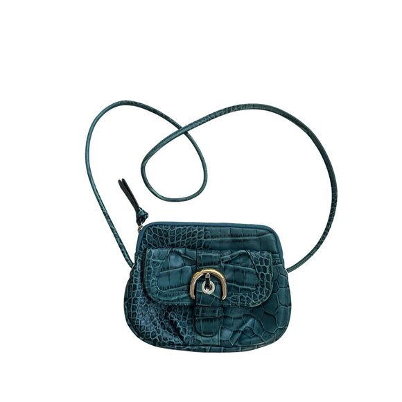 B MAKOWSKY Turquoise Buckle Croc Embossed Leather Crossbody bag - Picture 8 of 8